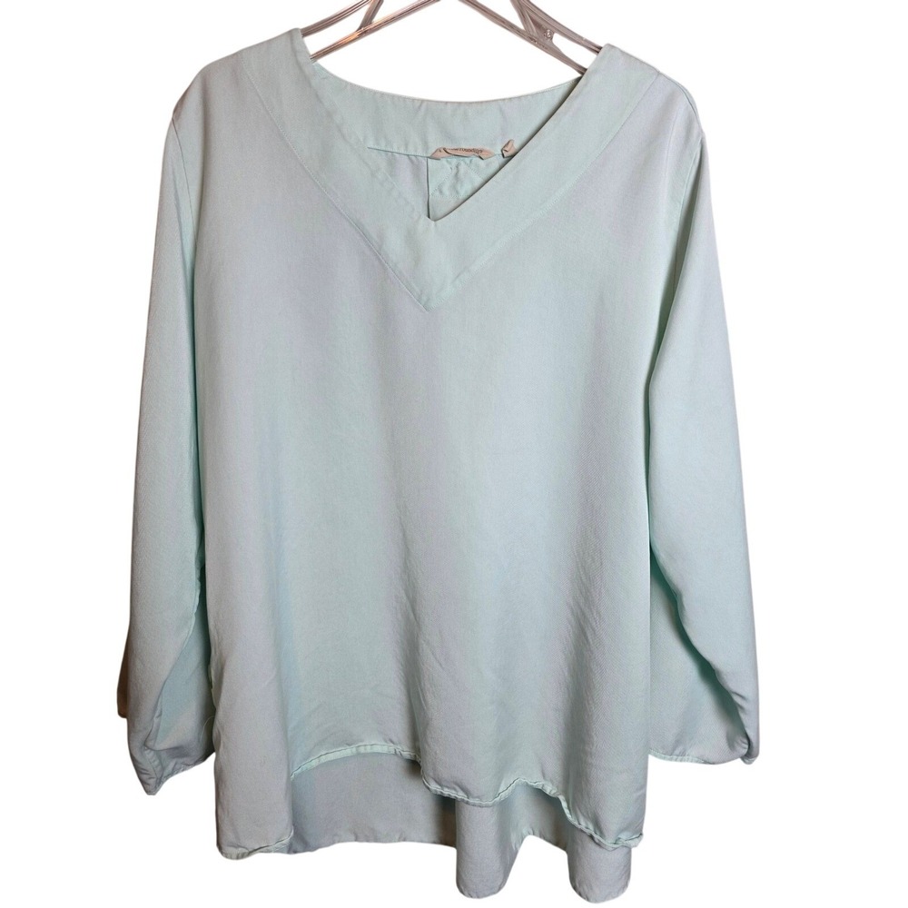 Soft Surroundings Mint Green V Neck Roll Tab Sleeve Tunic Top‎ Plus Sz 2X